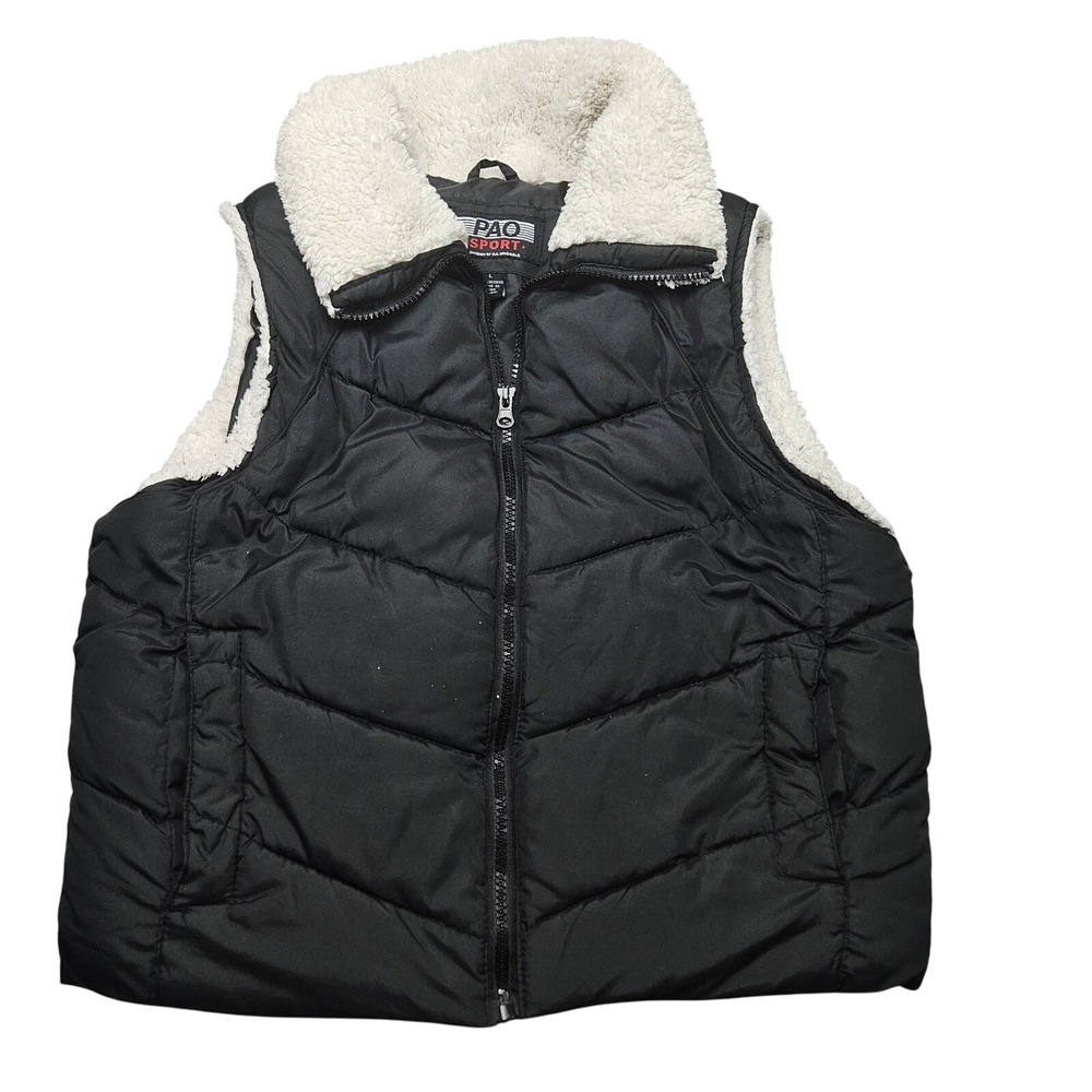 PAO Sport Sherpa Lined Puffer Vest L Black Gorpcore Quilted Insulated Outdoor